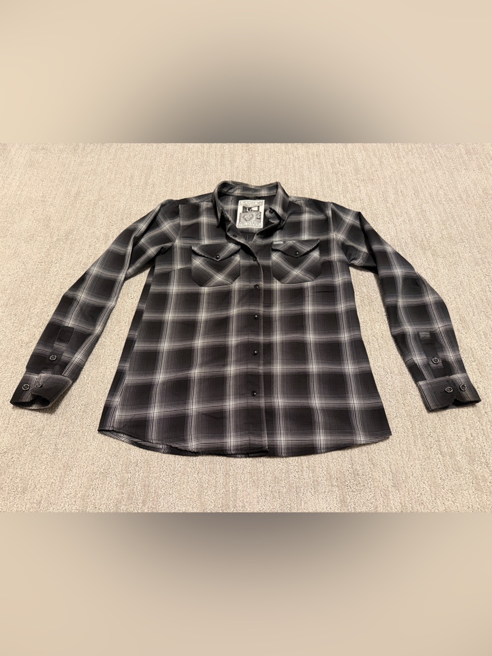 Dixxon The Static Black Long Sleeve Pearl Snap Womens Flannel Shirt - Size Large